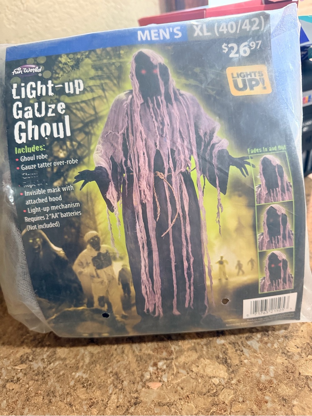 Light-Up Gauze Ghoul Kids Costume - Men’s XL - Glow Purple/Black